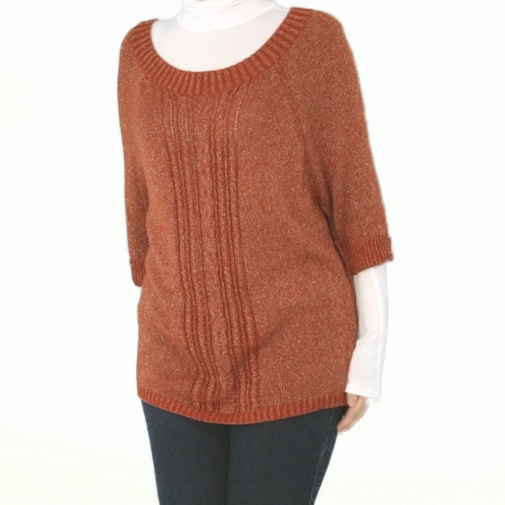 Gloria Vanderbilt Scoop Neck Sweater Top Brown L